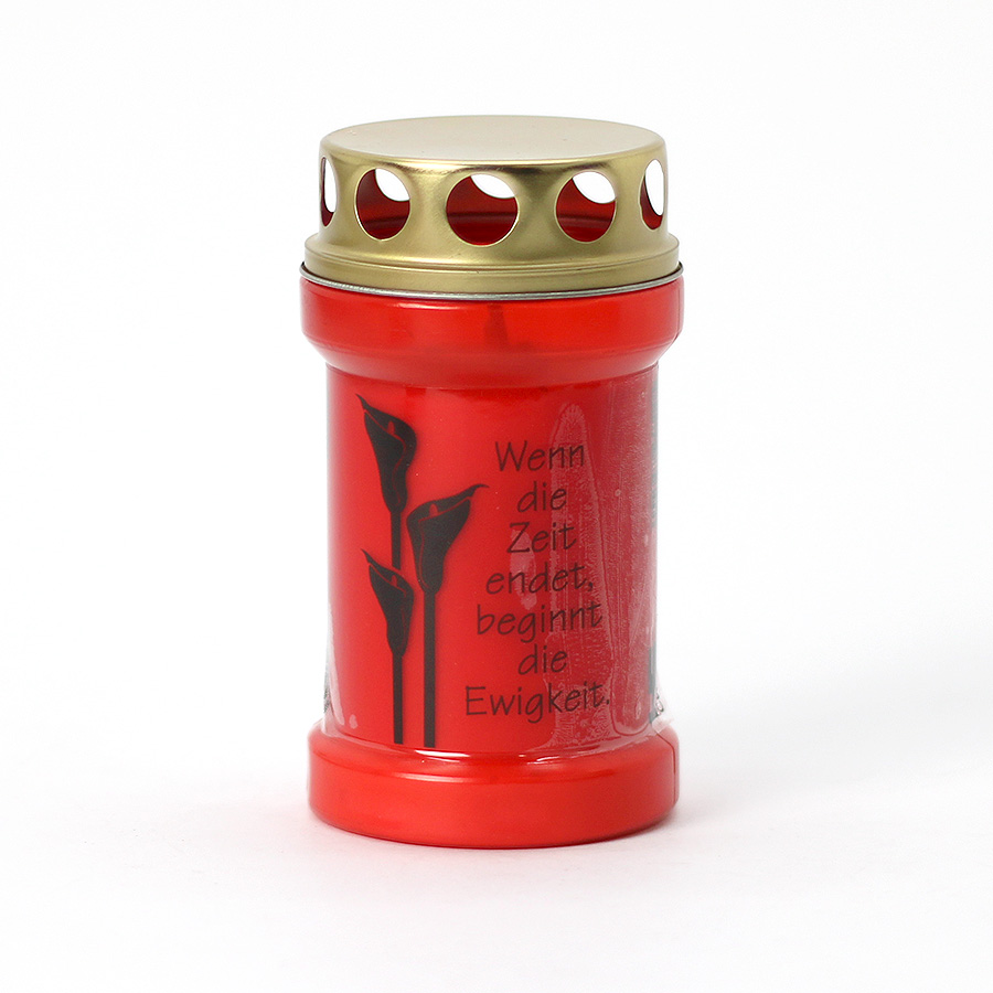 Grablicht Öllicht 13cm rot Lyrik 3fach mit Deckel